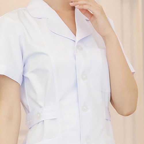 Nurse Scrubs Dress for Women Formal Lapel Neck Short Sleeve Button Down Work Dress Comfy Nursing Uniform4