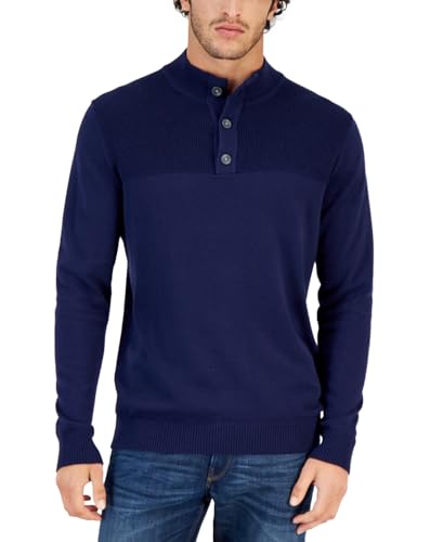 Club Room Mens Cotton Henley Pullover Sweater Navy S