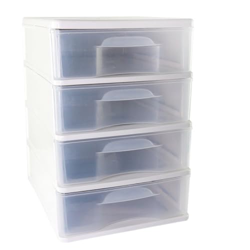 Gaveteiro de Chão Plástico 4 Gavetas Branco Transparentes Organizador Multiuso Solução Organizadora