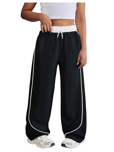 Verdusa Girl's Striped Wide Leg Athletic Pants Streetwear Loose Drawstring Waist Trousers