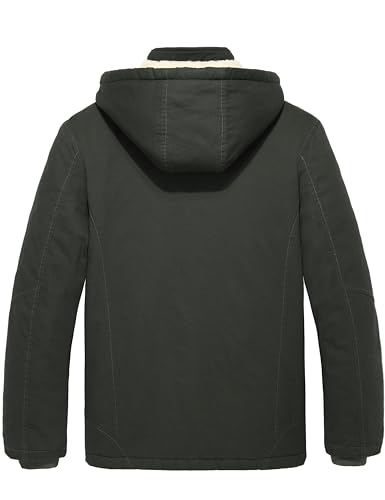 Image of WenVen Men's Winter Sherpa Parka Mid Length Thicken Military Style Warm Jacket with Removable Hood