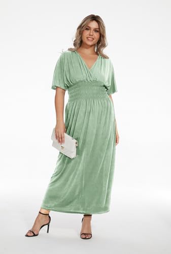 Image of OSTOO Women's Plus Size Hawaii Empire Waist Bat Short Sleeve Casual Floral Print Boho Maxi Dress