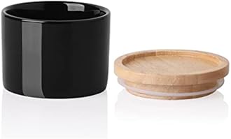 Sweejar Kitchen Canisters Ceramic Food Storage Jar, Stackable Containers with Airtight Seal Wooden Lid for Serving Ground Coffee, Tea, Sugar, Spice and More - 5 Fl Oz(Black)