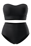 Tempt Me Women Plus Size High Waisted Bikini Bandeau Two Piece Swimsuit Black 16 Plus