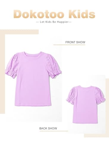 Image of DOKOTOO KIDS Girls Summer Shirts Cute Hollow Out Puff Short Sleeve Tops Casual Crewneck Tee Blouse 6-15 Years