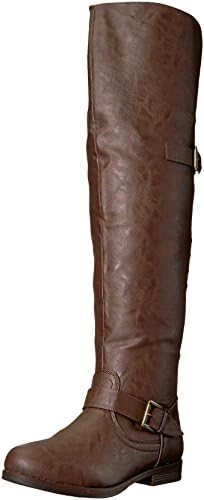 Brinley Co. Womens Wide Calf Over-The-Knee Inside Pocket Buckle Studded Boots Brown, 8 Wide Calf US