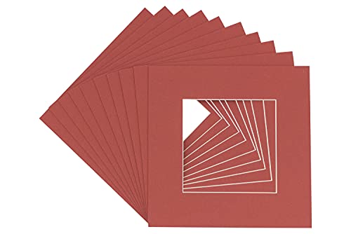 CountryArtHouse Brick Red Acid Free 11x11 Square Picture Frame Mat with White Core Bevel Cut for 7x7 Pictures - Fits 11x11 Frame - Pack of 25 Matboard Show Kits with Acid Free Backings & Clear Bags