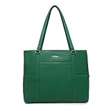 NNEE Classic Laptop Leather Tote Bag for 15 15.6 inch Notebook Computers Travel Carrying Bag with Smart Trolley Strap Design - Green