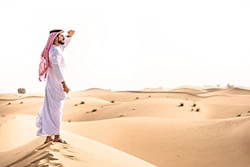 Image of PENINSULA LOVE Men Arab Shemagh keffiyeh Scarf Muslim Turban Middle East Desert Hijab Head Wrap Shemagh with Aqel Rope 54x54