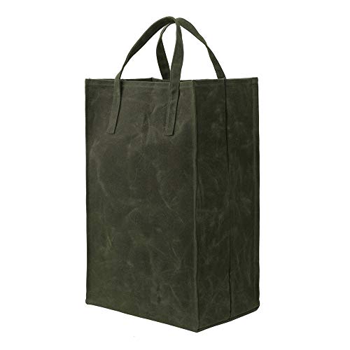 Kaaltisy Waxed Canvas Reusable Grocery Bag Heavy Duty Waxed Shopping Bag Self-Standing Vegan Farmers Market Bag Tall Hard Handfeel
