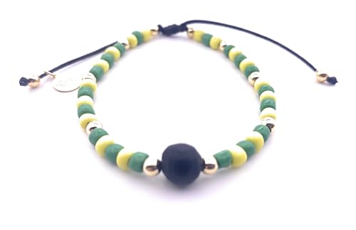 Babalawo Ide of Orula Bracelet with Natural Azabache Perfect Duo for Santeria Religion Yoruba for Woman and Men