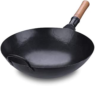 Pre-Seasoned Carbon Steel Pow Wok Red Elm Traditional Hand Hammered Stir-Fry Pan