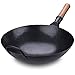 Timoneylove Pre-Seasoned Carbon Steel Pow Wok Red Elm Traditional Hand Hammered Stir-Fry Pan with Helper Wooden handle (14 Inch, Round Bottom Wok)