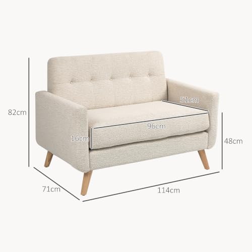 Miniatura 2 de Homcom Sofá De 2 Plazas Tapizado En Terciopelo Sofá De Salón Moderno Con Reposabrazos Y Patas De Madera Carga 240 Kg Para Dormitorio Oficina 114x71x82 Cm Beige