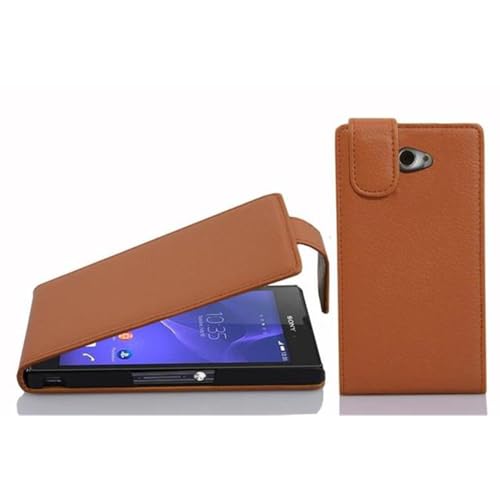 Cadorabo Funda para Sony Xperia M2 / M2 Aqua in MARRÓN Cognac   Cubierta Proteccíon Estilo Flip de Cuero Sintético Estructuro   Etui Case Cover Carcasa
