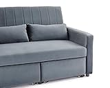 Home Detail 3 Seater Sofa Bed Pull-Out Grey Blue Velvet Grey Linen Storage Chaise (Grey Velvet) - Image 5
