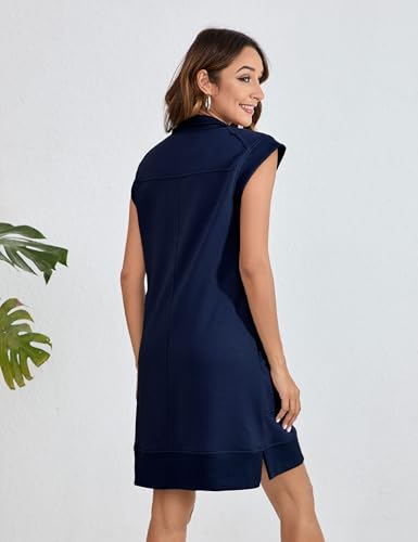 Image of Qiaomai Womens Half Zip Sweatshirt Dresses Summer V Neck Sleeveless Pullover Tunic Tops Mini Dress