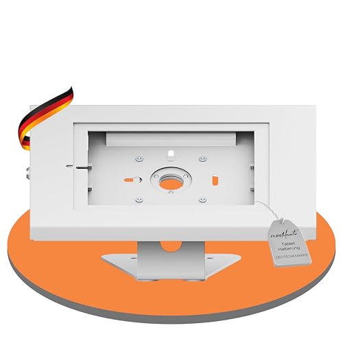 PureMounts® Soporte para Tableta con Carcasa de Acero con Cerradura para iPad 5/6/7/8/9/ iPad Air 9.7'/ 10.5'/10.9'/ iPad Air 9.7'/10.5'/11' y Samsung Tab A 10.1 (2019)/ Tab A7/ S6 Lite 10.4', Blanco