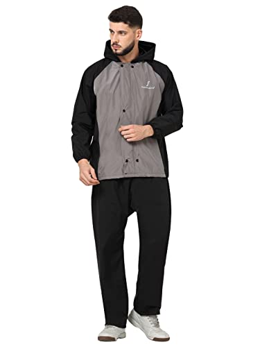 Image of FabSeasons Lightweight Waterproof Raincoat set of Top & Bottom for Men's, with hood & Reflector at back
