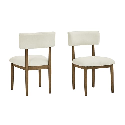 Roundhill Furniture Ellis Boucle Upholstered Dining Chairs, Set of 2, White/Natural Oak