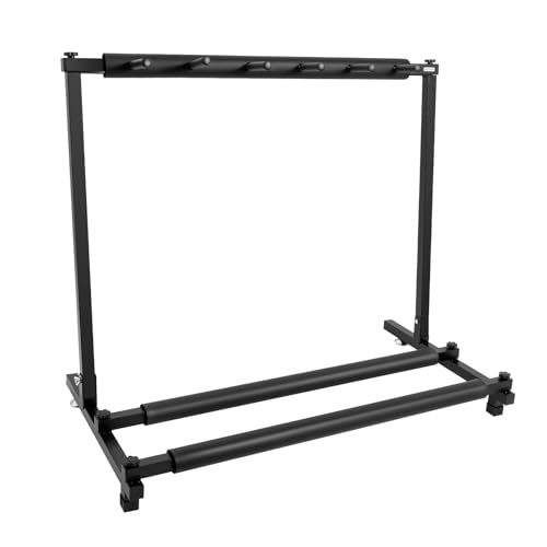 KigerNee Soporte de guitarra de metal de 5 niveles, tubo de hierro resistente de 25 x 25 mm, relleno de espuma, soporte plegable para guitarra eléctrica, bajo, ukelele (negro)