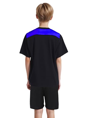 Boys'color Block Football Outfit Quick-dry Printed Top & Shorts For Athletic Sports Training Blue 16 Years2