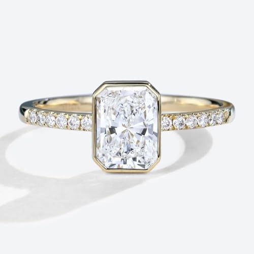 Diiro Dainty Solitaire Ring 14K Yellow Gold Plated Sterling Silver Rings 3 Carat Radiant Cut Moissanite Engagement Ring Proposal Bezel Set2