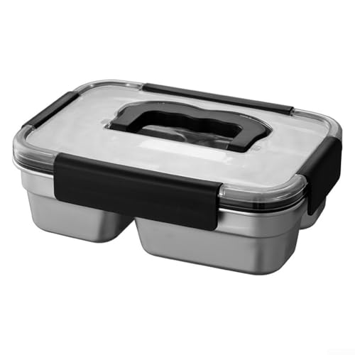 Récipient isotherme étanche de 1800 ml avec poignée pour repas chauds et froids au micro-ondes (noir)