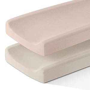 100% Cotton Muslin Changing Pad Cover for Boys Girls Baby 2 Pack, Soft and Breathable Diaper Change Table Sheets, Fit 32″x16″ Contoured Pad, Fog & Blush