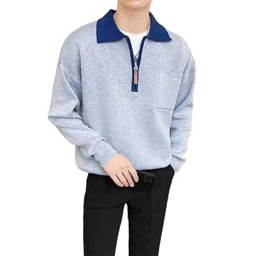 Men Knitted Sweaters for Zipper Spliced Clothes Pullovers with Pockets Brown Zip-up Heated Korean Tops