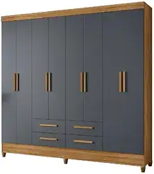 Guarda Roupas Casal 8 Portas 4 Gavetas Freijó/Cinza Flórida Moval