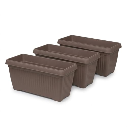 Image of Bello Rectangle 30cm Mocca Plastic Planter | Rectangular Flower Pot for Home & Garden (Pack of 3)