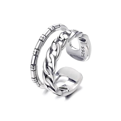 925 plata de ley doble capa anillo de cadena femenino coreano ins retro junta anillo de moda compacto simple cien abierto anillo