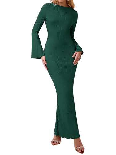 Women Long Sleeve Maxi Dress Bodycon Elegant Formal Wedding Guest