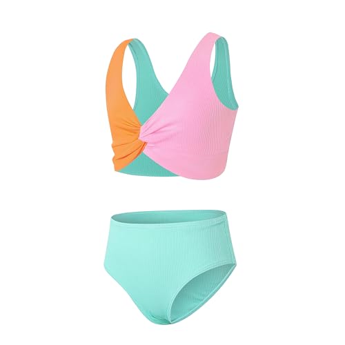 J.E Sterguard Two Piece Swimsuits Teen Bikini Color Block Girls' Swimwear Ribbed Swimsuits Size 8-163