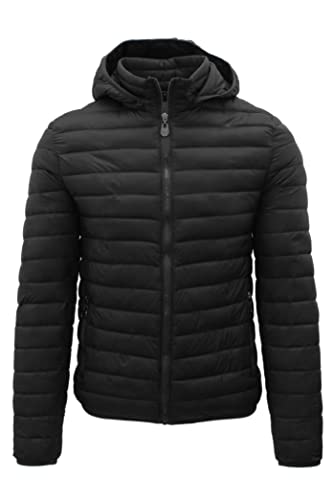 Ciabalù Piumino Uomo 100 Grammi con Cappuccio Removibile Mezza Stagione (L, Nero)