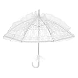 TOVINANNA Weißer Hochzeits Rüschen Regenschirm Handgefertigte Spitze für Braut Accessoires Sonnenschutzlösung für Hochzeiten Teepartys und Feierlichkeiten Griff
