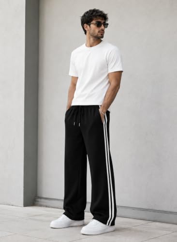 Image of ENDEAVOUR WEAR Men's Baggy Striped Relaxed Oversized Fit Track Pants | Cotton Rich Fabric | Straight Loose Fit Non-Cuffed | Gym, Streetwear & Casual Comfort Track Pants Lounge Pants