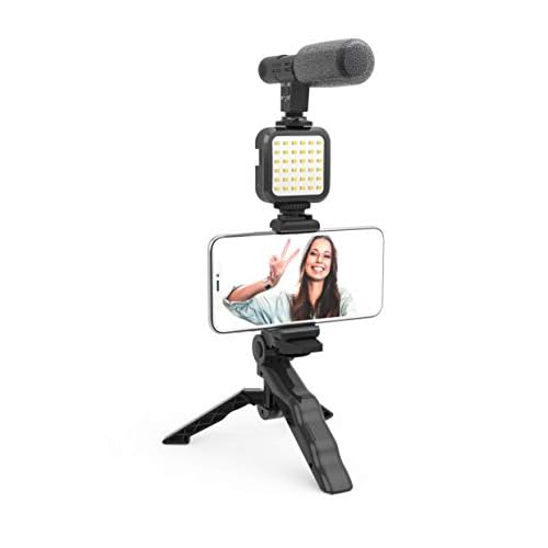 DigiPower Like ME DPS-VLG2K Kit de Vlog – Compatible con Smartphones y cámaras Incluyendo micrófono, 36 Luces LED y trípode