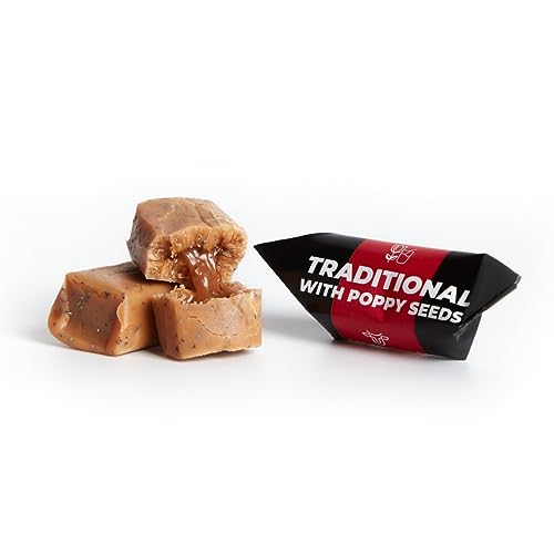 Caramelle Fudge Tradizionali - Latte con Semi di Papavero - Toffee Fresche - Dolci Mr Fudgesto - Scatola di Caramelle da 250g