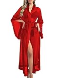 Womens Sexy Mesh Long Nightgown See Through Kimono Robes Sheer Dressing Gown Bathrobe