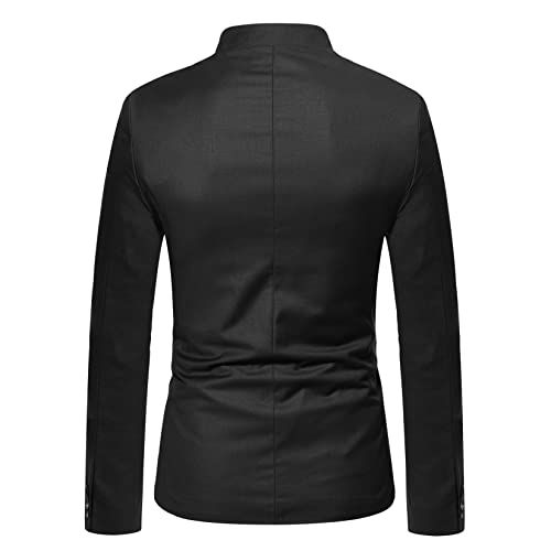 Stand Collar Mens Chinese Tunic Suit Casual Solid Blazers Slim Fit Uniform Coat4