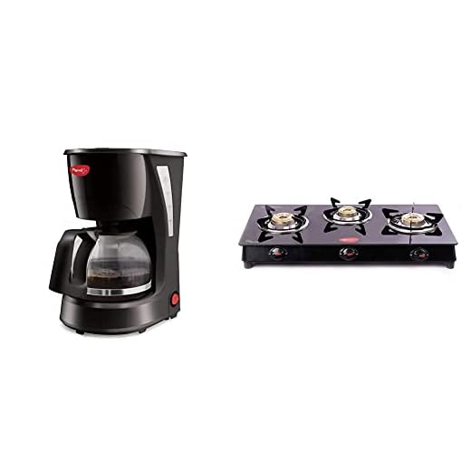 Pigeon by Stovekraft Brewster Coffee Maker. A Small Size Coffee Maker of Home Machine (Black) by Stoverkraft Glass Top Aster 3 Burner