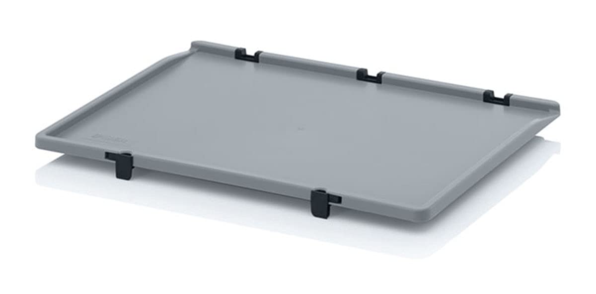 Contenitore euro con coperchio a cerniera ED 64/12 HG Auer, grigio, 24 l, scatola di plastica 60 x 40 x 13,5 cm, maniglie chiuse, contenitore industriale per conservare alimenti, da campeggio