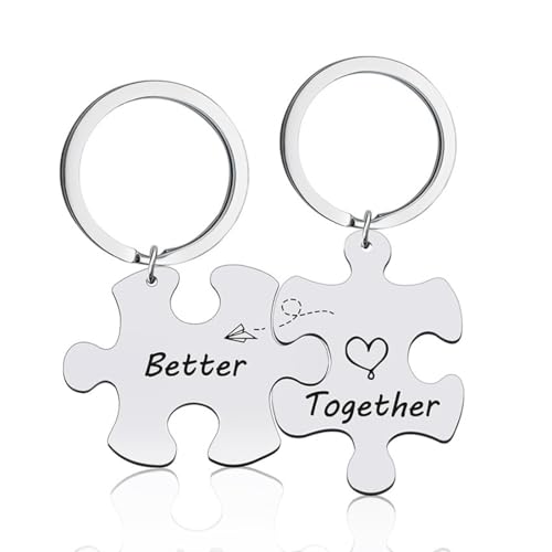 2 Piezas Puzzle Partner Llavero Colgante Set, Regalo Pareja Llavero, Letters aleación acero inoxidable Llavero, Regalo de San Valentín Regalo Aniversario Para Parejas