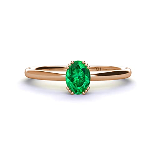 Oval Cut Emerald 3/4 ctw Women Solitaire Engagement Ring 18K Gold2