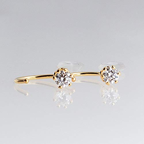 14K Gold Filled Open Hoop Hugger Hugging Hook Earrings 3mm Small Cubic Zirconia Stone