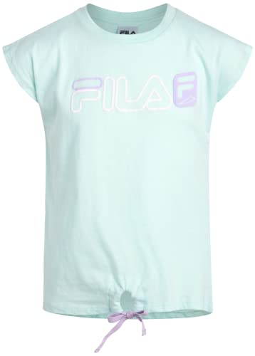 Fila Girls' Active Leggings Set - 2 Piece Performance T-Shirt And Capri Leggings - Shirt And Yoga Pants Clothing Set (7-12), Size 7-8, Navy/Blue Logo #TOP4