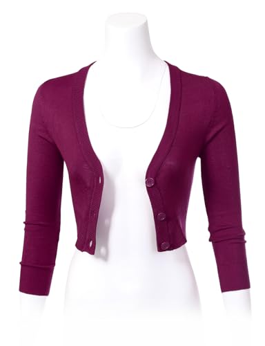 Image of Allsense Women's Cropped Bolero Shrug Cardigan | 3 /4 Sleeve, Button Down, Lightweight Knit Sweater