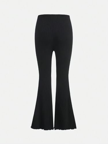Image of WDIRARA Girl's 2 Piece Elastic Waist Flare Bell Bottom Ribbed Knit Long Pants